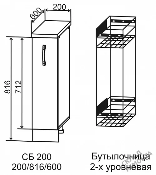 Фото Шкаф нижний ДСВ СБ 200 (бутылочница) – купить в Донецке: цена, описание, фото. Интернет-магазин 2
