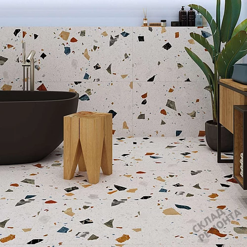 Фото Керамогранит матовый Steppe Ceramics Chips White белый 600*600*9 – купить в Донецке: цена, описание, фото. Интернет-магазин 2